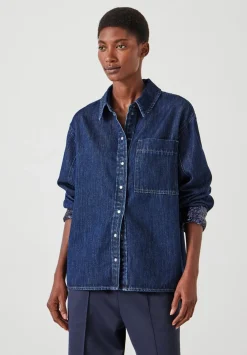 hush Tops & T-Shirts|Shirts & Blouses|Sequin Detail Denim Shirt Rinse Wash Denim Blue