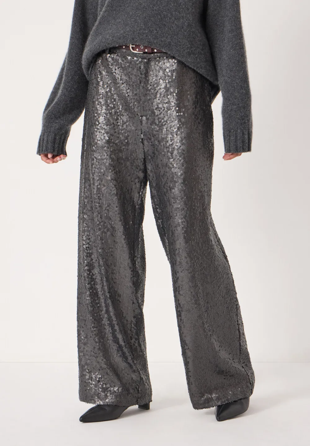 hush Joggers & Leggings|Sequin Wide Leg Trouser Charcoal Grey