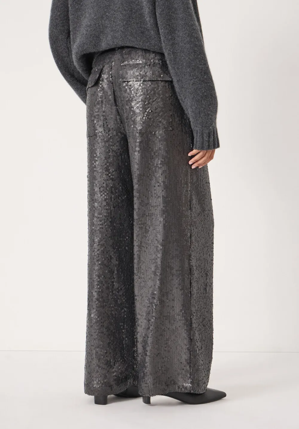 hush Joggers & Leggings|Sequin Wide Leg Trouser Charcoal Grey
