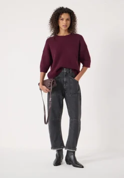 hush Jumpers & Cardigans|Short Sleeve Chunky Cashmere Tee Burgundy Purple