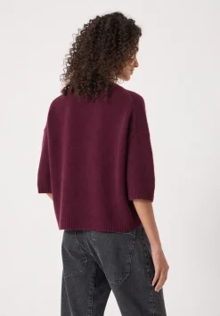 hush Jumpers & Cardigans|Short Sleeve Chunky Cashmere Tee Burgundy Purple
