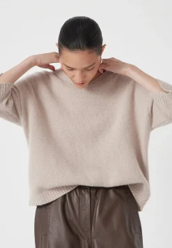 hush Jumpers & Cardigans|Short Sleeve Chunky Cashmere Tee Almond