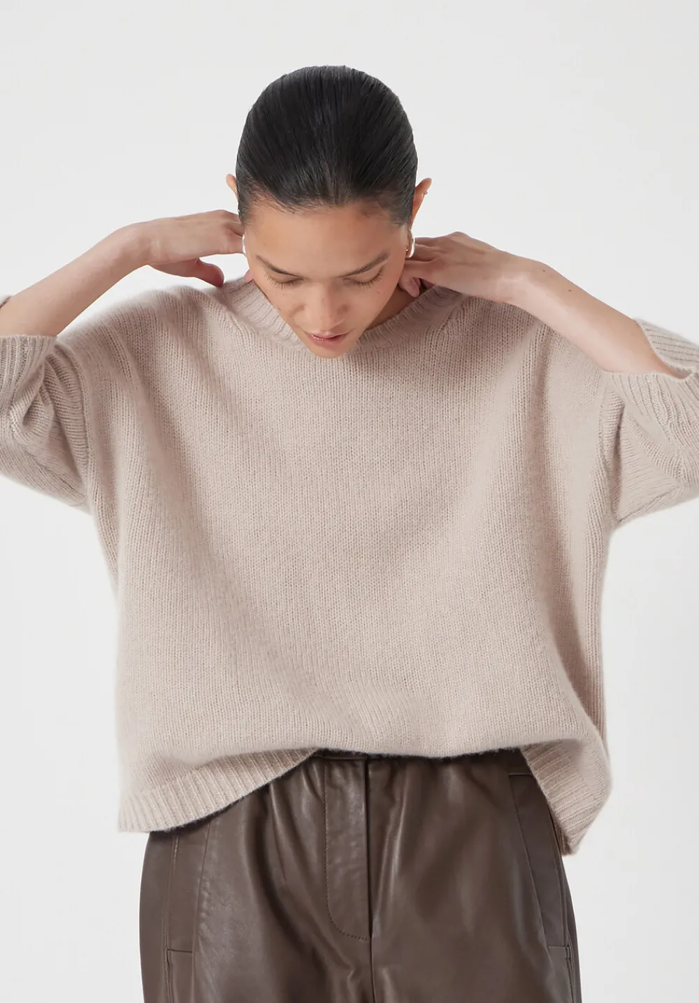 hush Jumpers & Cardigans|Short Sleeve Chunky Cashmere Tee Almond