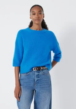hush Jumpers & Cardigans|Short Sleeve Chunky Cashmere Tee Bright Blue