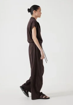 hush Jumpsuits|Dresses|Short Sleeve Wide Leg Jersey Jumpsuit Chocolate brown
