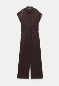 hush Jumpsuits|Dresses|Short Sleeve Wide Leg Jersey Jumpsuit Chocolate brown