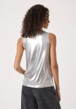 hush Tops & T-Shirts|Slub Vest Silver Metallic