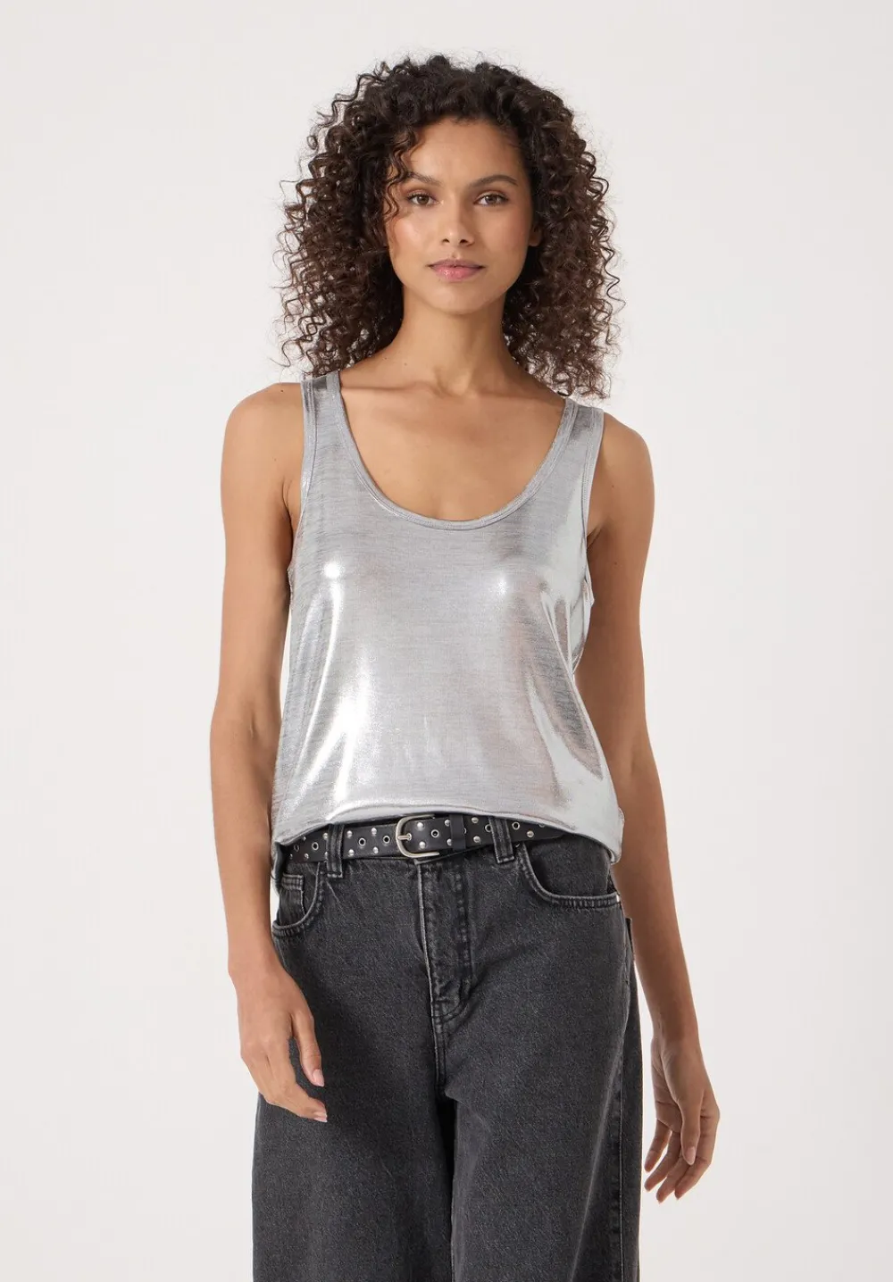 hush Tops & T-Shirts|Slub Vest Silver Metallic