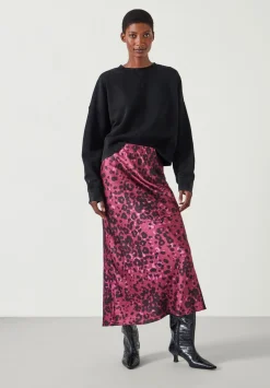 hush Skirts|Simone Slinky Midi Skirt Oxblood Animal Print