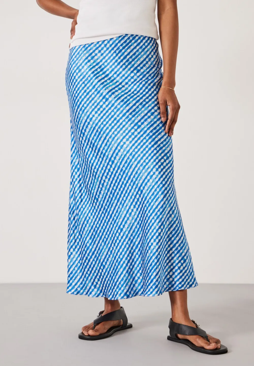 hush Skirts|Simone Slinky Midi Skirt Watercolour Gingham Dark Blue