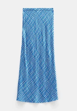 hush Skirts|Simone Slinky Midi Skirt Watercolour Gingham Dark Blue