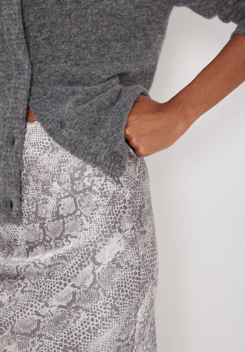 hush Skirts|Simone Slinky Skirt Natural Snake Grey