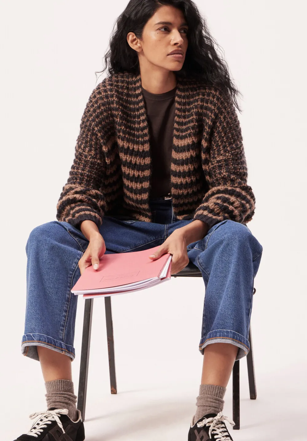 hush Jumpers & Cardigans|Skye Wool Blend Stripe Cardigan Black/ Brown Stripe