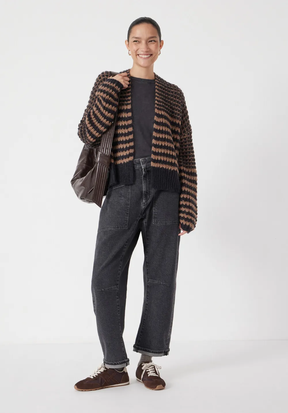 hush Jumpers & Cardigans|Skye Wool Blend Stripe Cardigan Black/ Brown Stripe