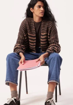 hush Jumpers & Cardigans|Skye Wool Blend Stripe Cardigan Black/ Brown Stripe