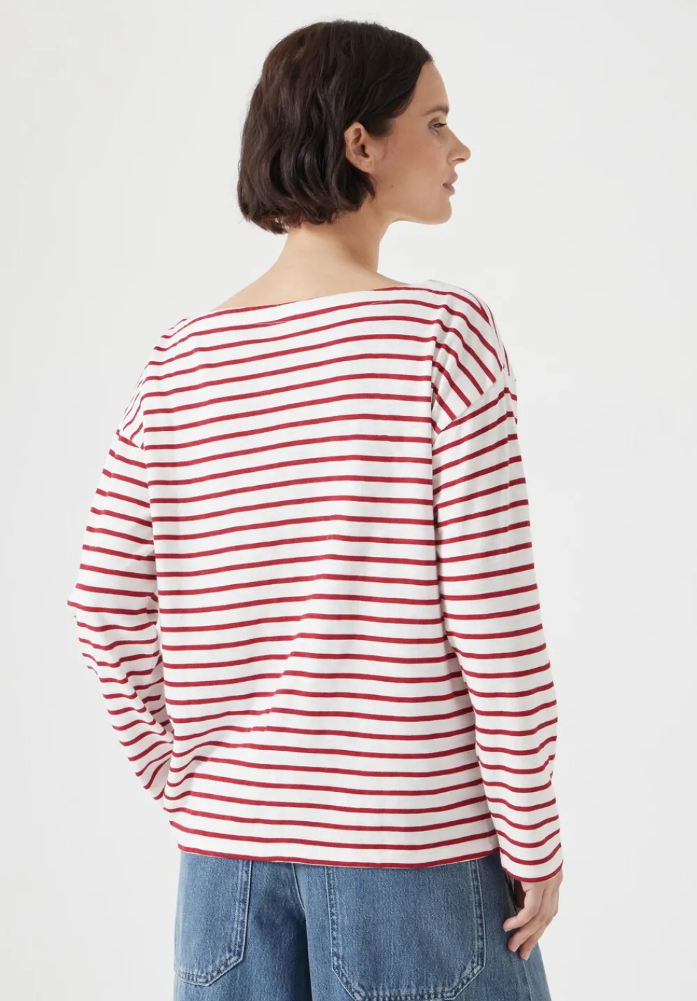 hush Tops & T-Shirts|Slash Neck Stripe Top Off White /Bright Red