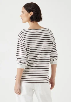 hush Tops & T-Shirts|Slash Neck Stripe Top Off White /Raisin Brown