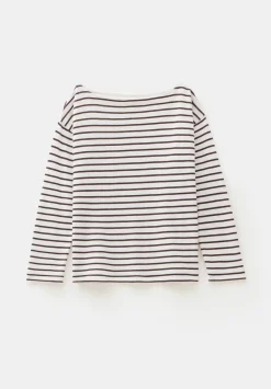 hush Tops & T-Shirts|Slash Neck Stripe Top Off White /Raisin Brown