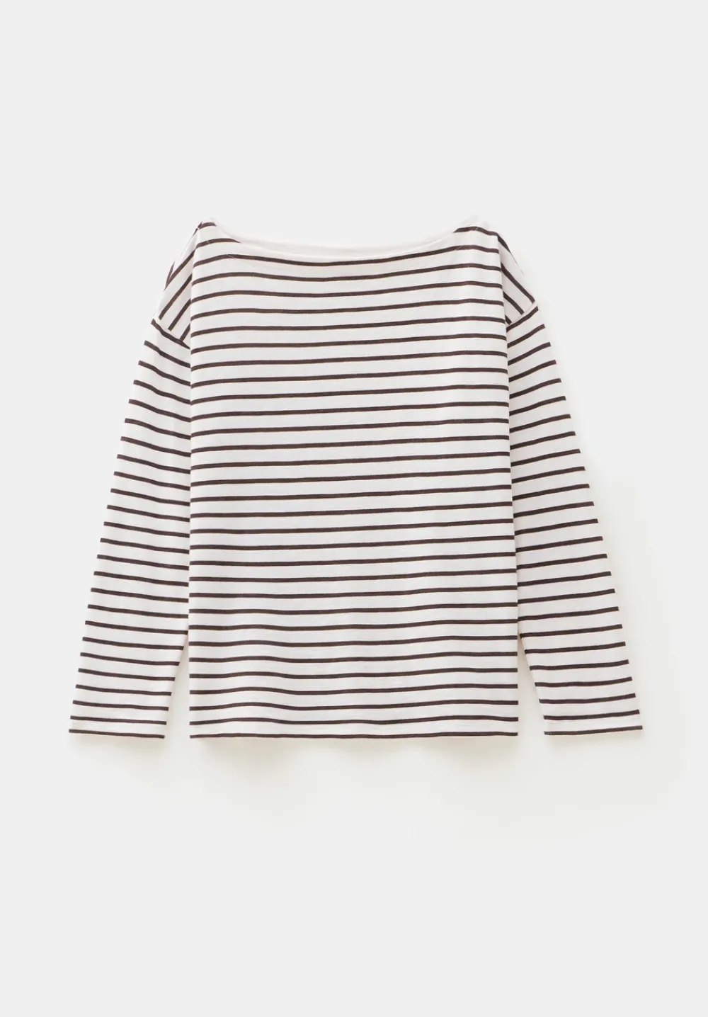 hush Tops & T-Shirts|Slash Neck Stripe Top Off White /Raisin Brown