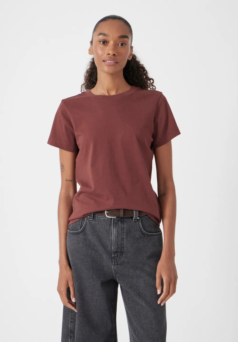 hush Tops & T-Shirts|Slim Fit Cotton Crew T-Shirt Burgundy Brown