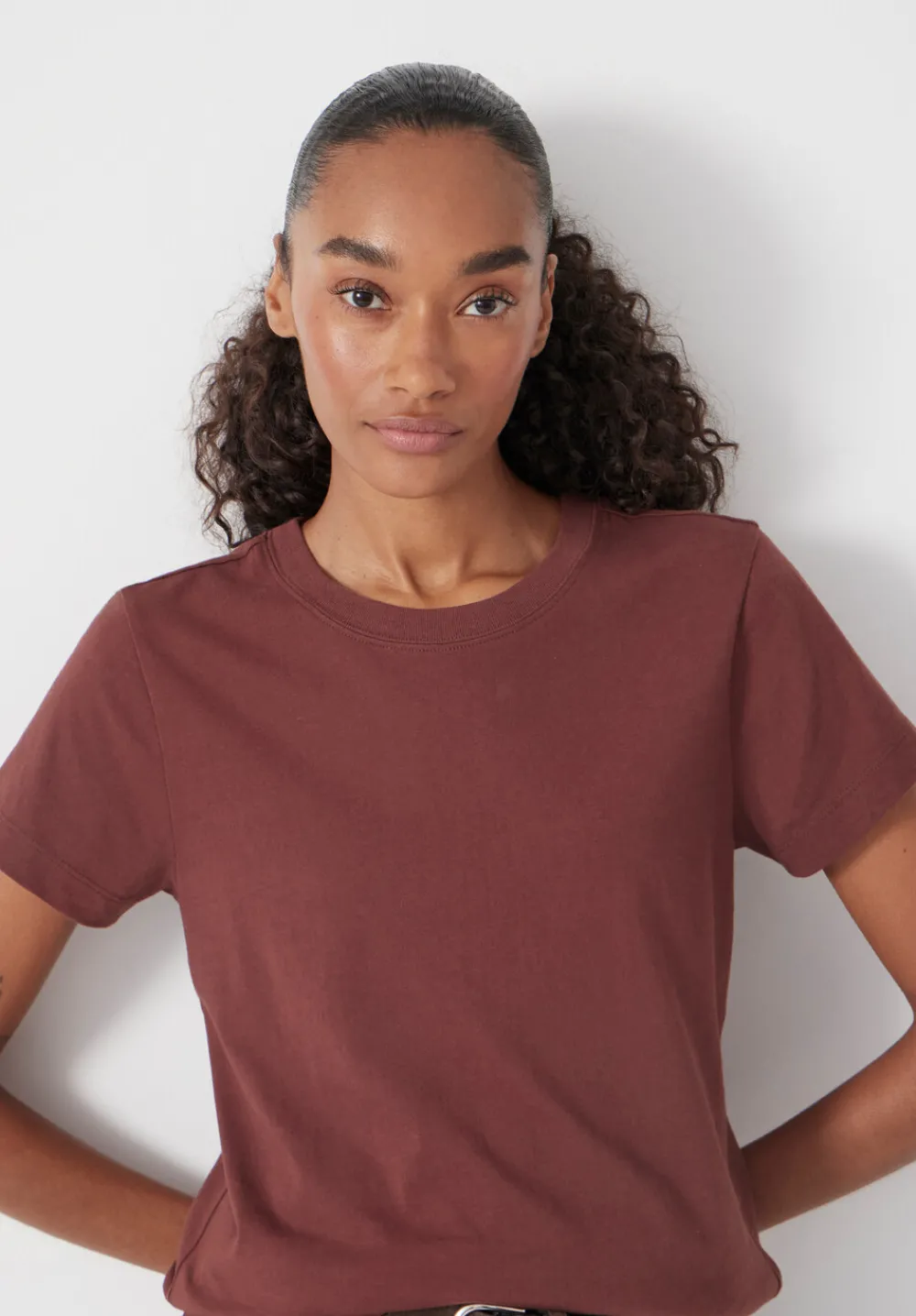 hush Tops & T-Shirts|Slim Fit Cotton Crew T-Shirt Burgundy Brown