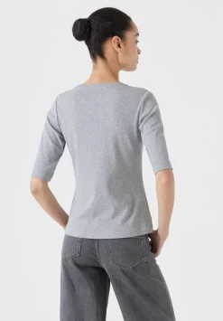 hush Tops & T-Shirts|Slim Fit Ribbed T-Shirt Grey Marl