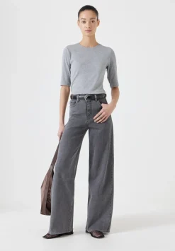 hush Tops & T-Shirts|Slim Fit Ribbed T-Shirt Grey Marl