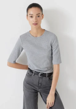 hush Tops & T-Shirts|Slim Fit Ribbed T-Shirt Grey Marl