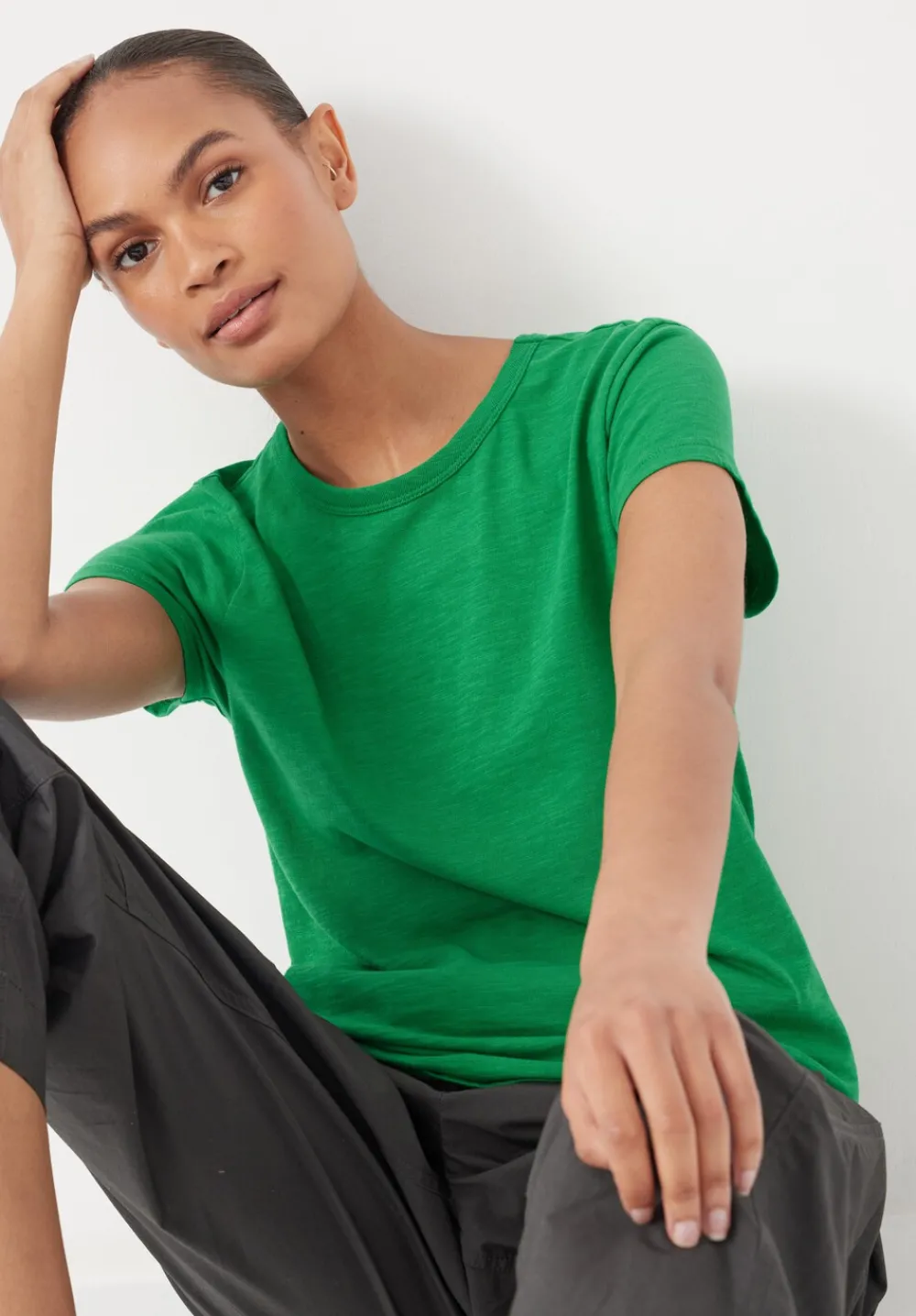 hush Tops & T-Shirts|Slim Fit Slub Cotton Crew Neck T-Shirt Vibrant Green