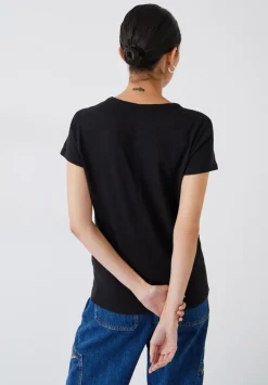 hush Tops & T-Shirts|Slim Fit Slub Cotton Crew Neck T-Shirt Black
