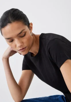 hush Tops & T-Shirts|Slim Fit Slub Cotton Crew Neck T-Shirt Black