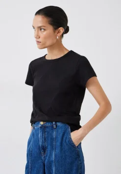 hush Tops & T-Shirts|Slim Fit Slub Cotton Crew Neck T-Shirt Black