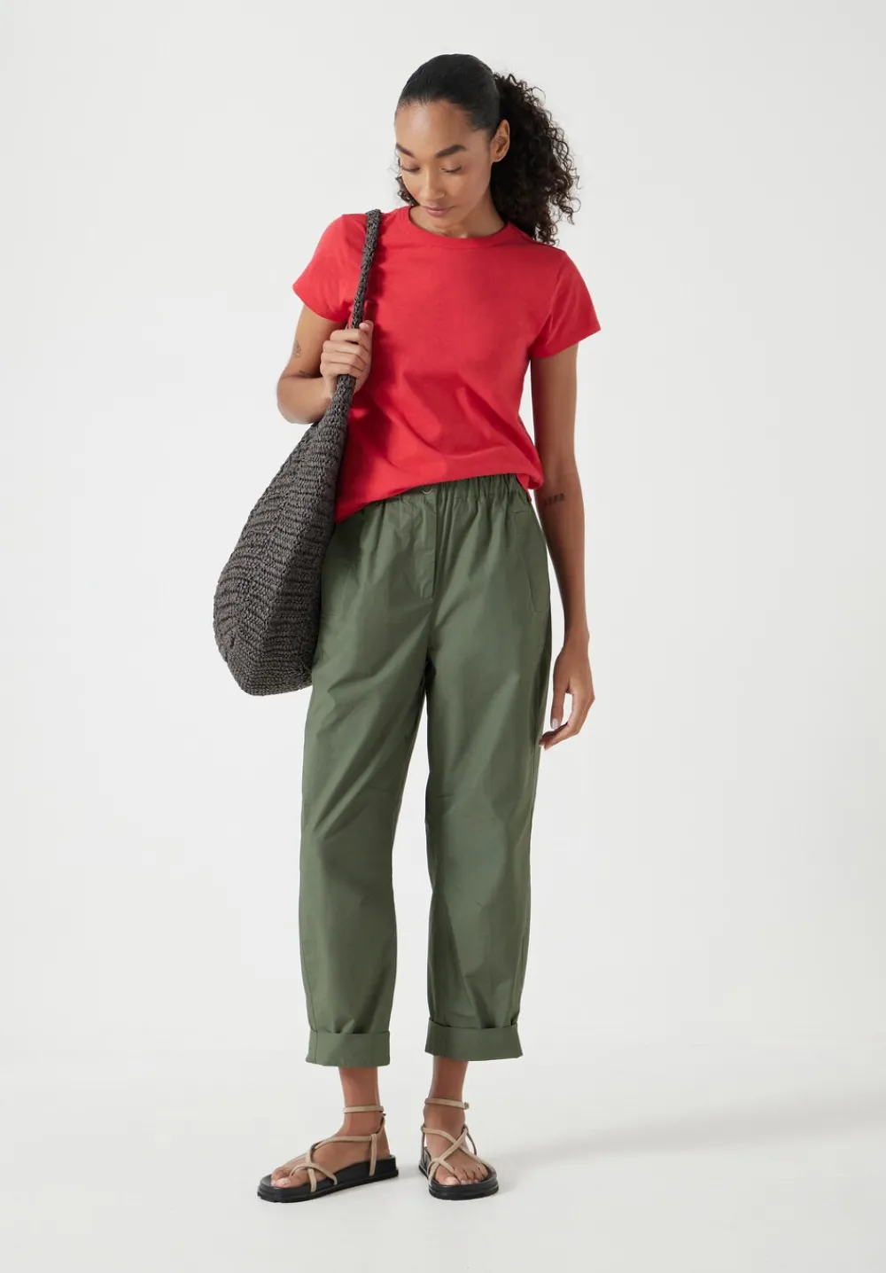 hush Tops & T-Shirts|Slim Fit Slub Cotton Crew Neck T-Shirt Bright Red