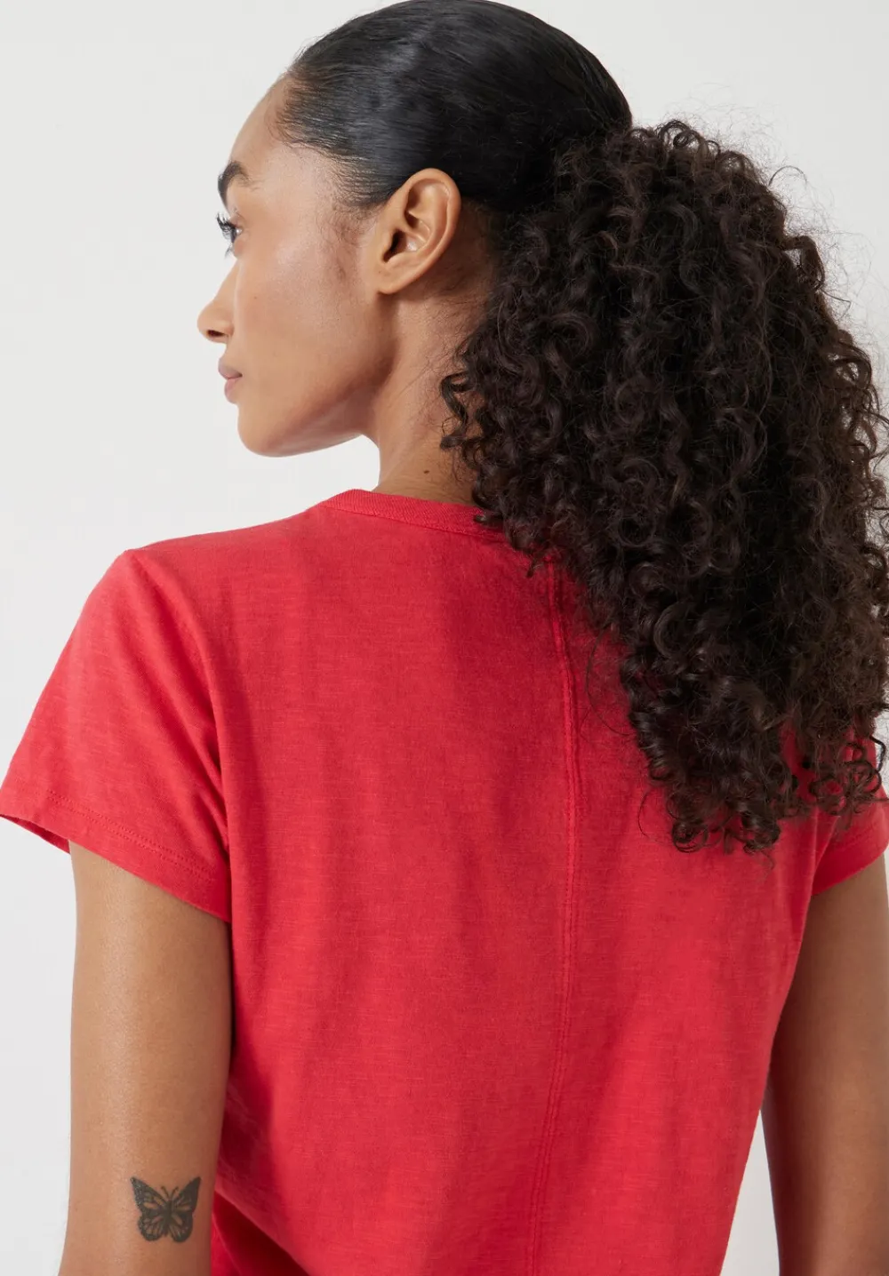 hush Tops & T-Shirts|Slim Fit Slub Cotton Crew Neck T-Shirt Bright Red