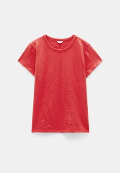 hush Tops & T-Shirts|Slim Fit Slub Cotton Crew Neck T-Shirt Bright Red