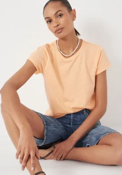 hush Tops & T-Shirts|Slim Fit Slub Cotton Crew Neck T-Shirt Peach Orange