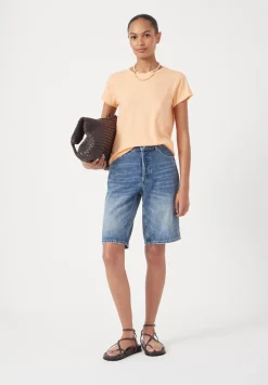 hush Tops & T-Shirts|Slim Fit Slub Cotton Crew Neck T-Shirt Peach Orange