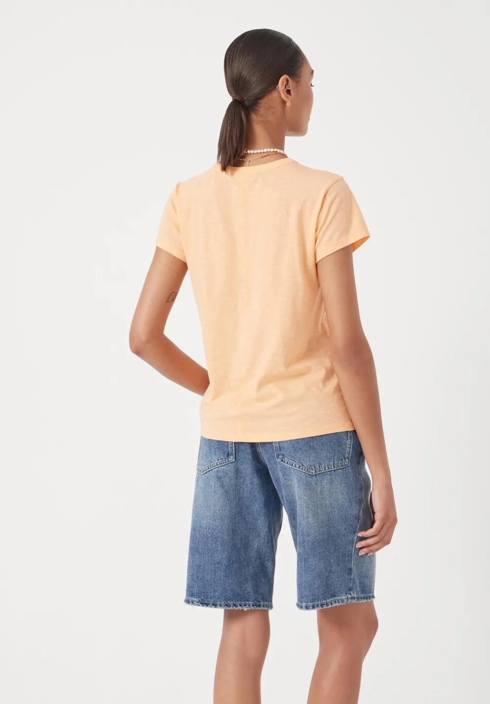 hush Tops & T-Shirts|Slim Fit Slub Cotton Crew Neck T-Shirt Peach Orange