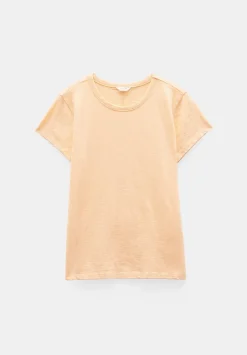 hush Tops & T-Shirts|Slim Fit Slub Cotton Crew Neck T-Shirt Peach Orange