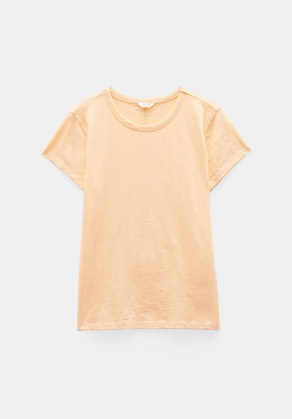 hush Tops & T-Shirts|Slim Fit Slub Cotton Crew Neck T-Shirt Peach Orange