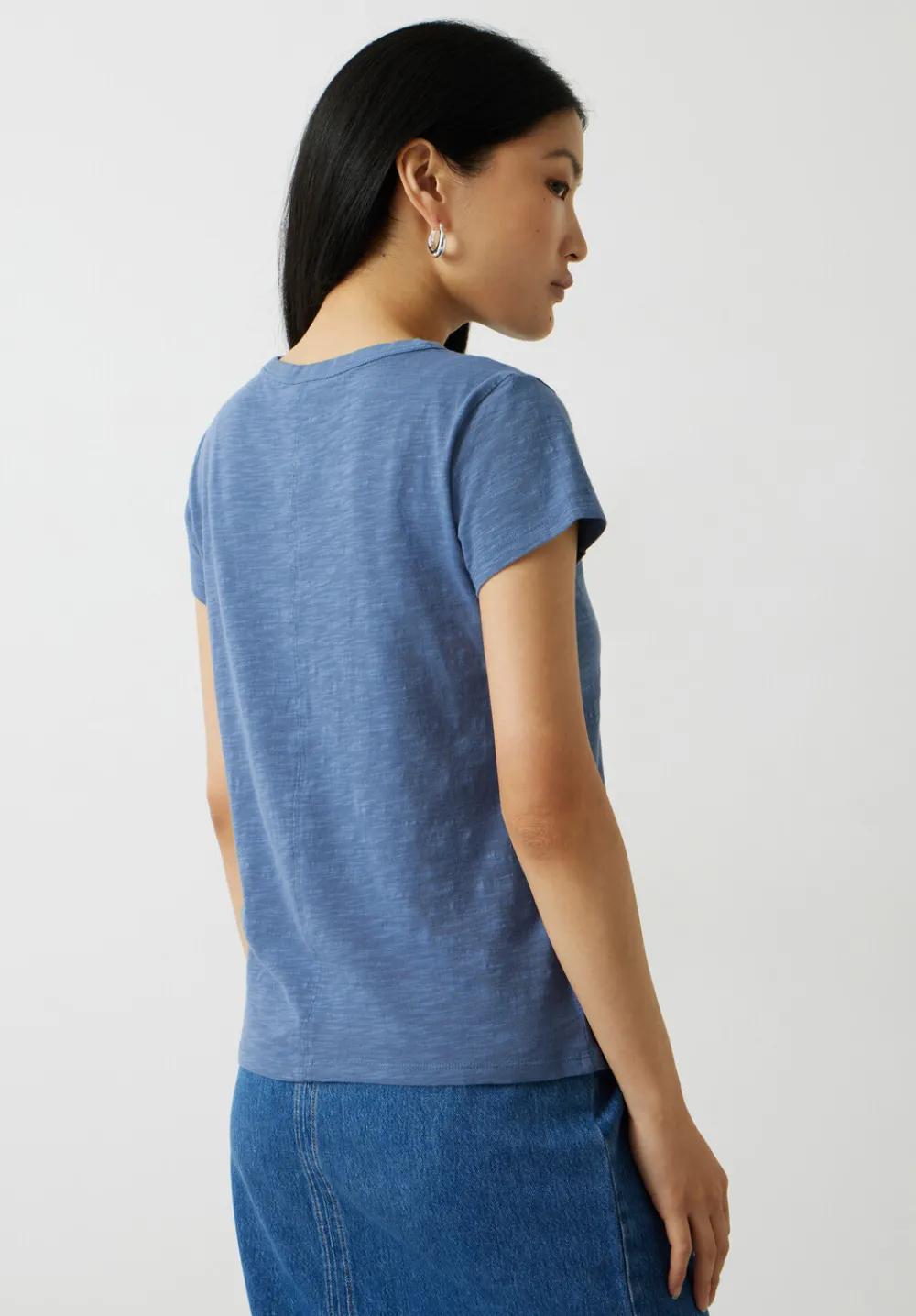 hush Tops & T-Shirts|Slim Fit Slub Cotton Crew Neck T-Shirt Denim Blue