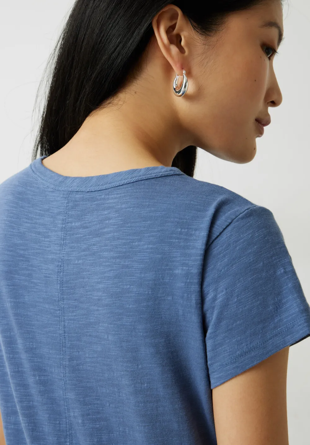 hush Tops & T-Shirts|Slim Fit Slub Cotton Crew Neck T-Shirt Denim Blue