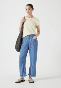 hush Tops & T-Shirts|Slim Fit Slub Cotton Crew Neck T-Shirt Butter Lemon