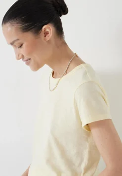 hush Tops & T-Shirts|Slim Fit Slub Cotton Crew Neck T-Shirt Butter Lemon