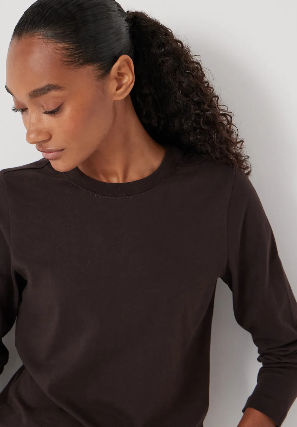 hush Tops & T-Shirts|Slim Long Sleeve T-Shirt Chocolate brown
