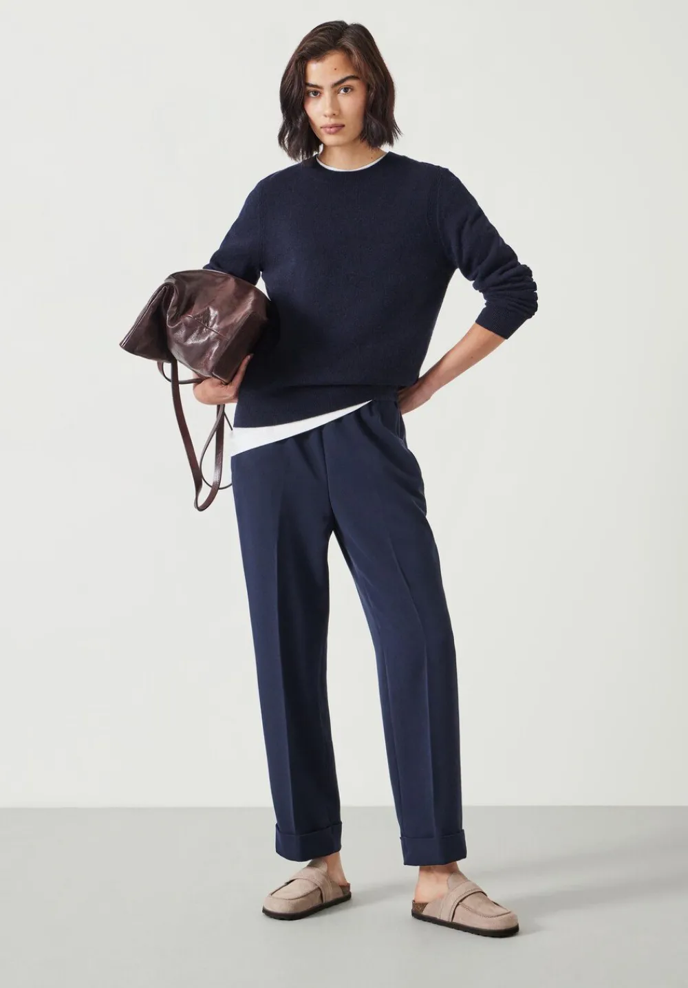 hush Trousers|Slim Pull On Suit Trousers Navy