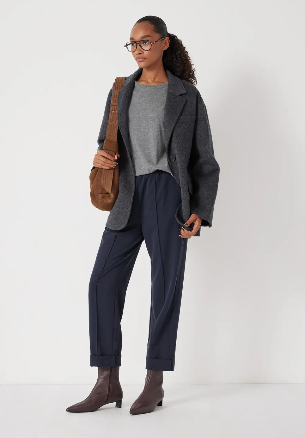 hush Trousers|Slim Pull On Tailored Trousers Navy
