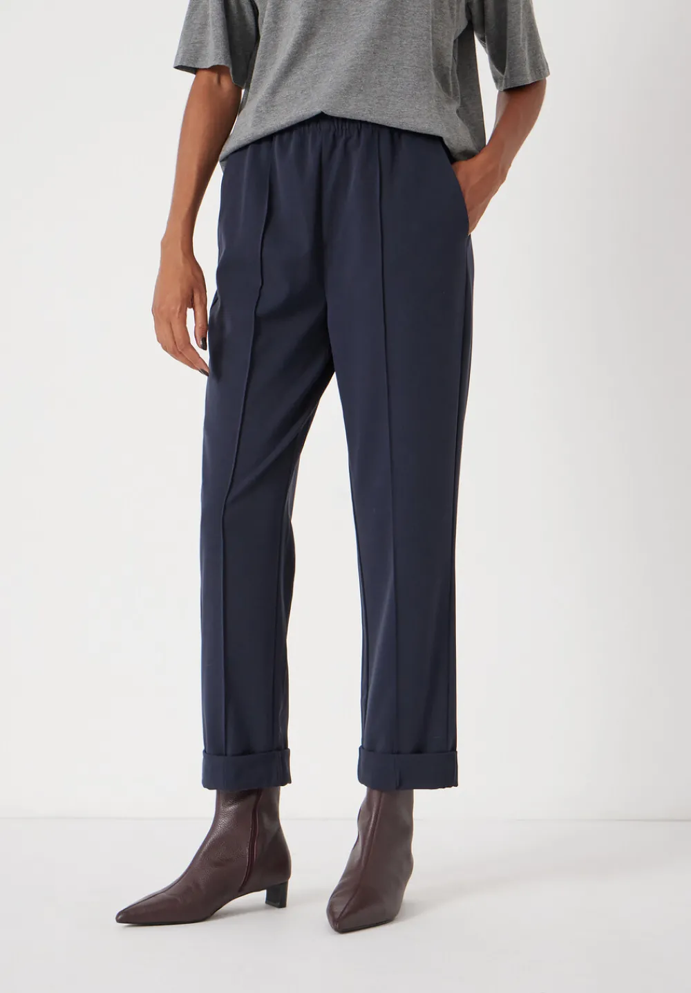 hush Trousers|Slim Pull On Tailored Trousers Navy