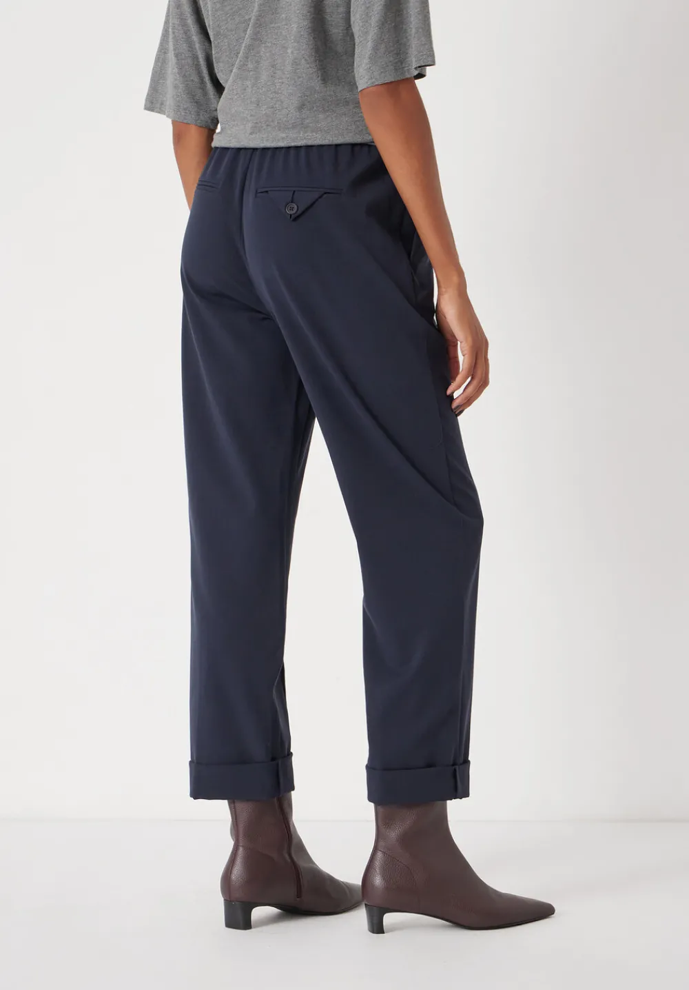 hush Trousers|Slim Pull On Tailored Trousers Navy
