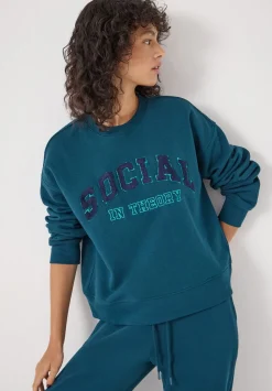 hush Sweatshirts & Hoodies|Social In Theory Graphic Sweatshirt Teal Blue